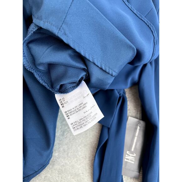 Macys Inc NWT Sheer Sleeve Dress XS Blue Tie Back V Neck Flowy - Picture 14 of 16